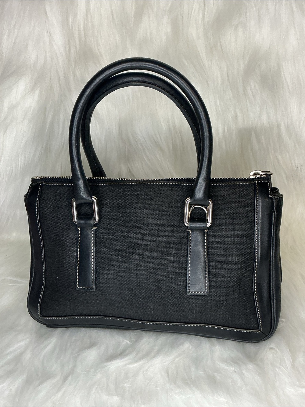 Coach Vtg Y2k 2000 Bonnie’s Legacy  Black Linen Small Zip Satchel Bag Purse